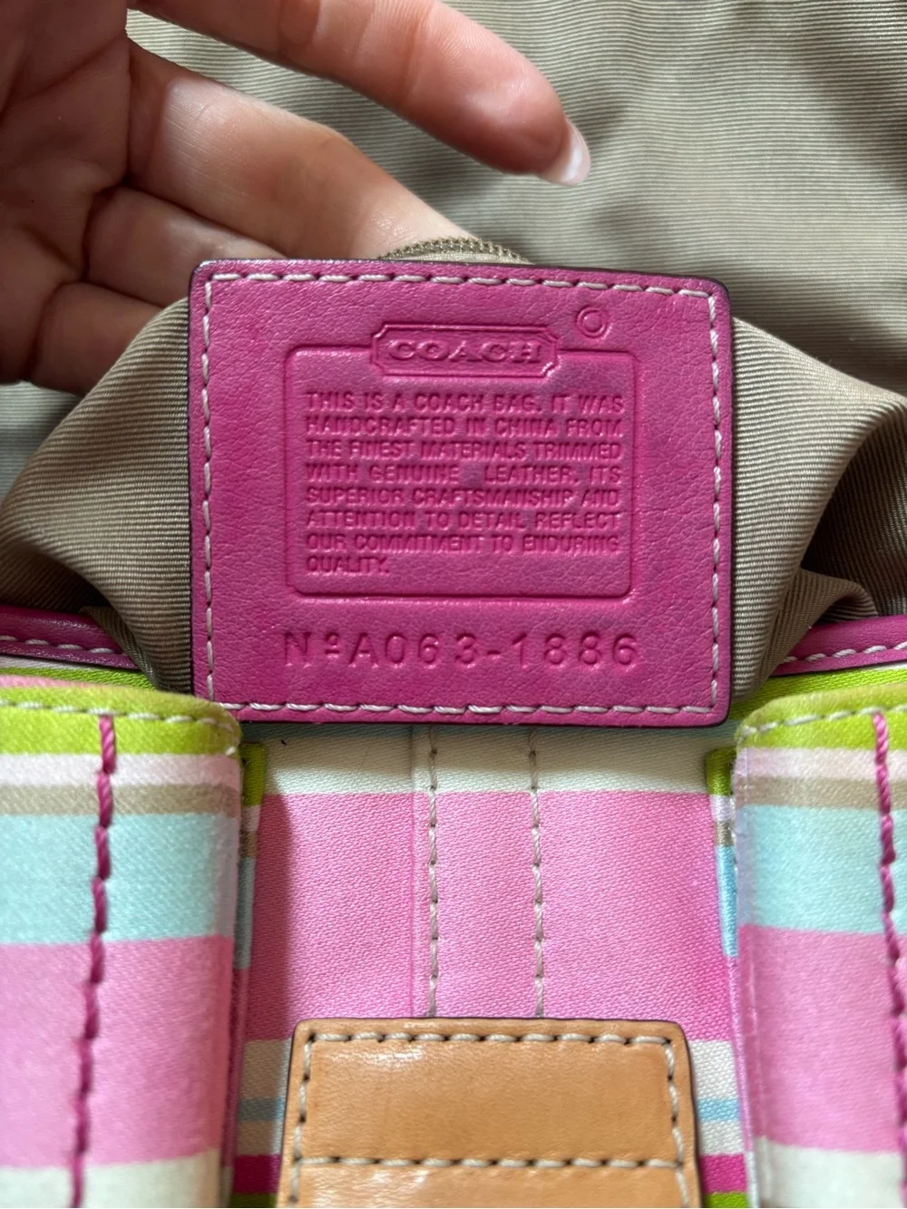 Vintage Y2K Coach Soho Hampton Pastel Pink Striped Canvas Shoulder  Bag Buckle
